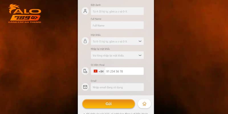 Điền thông tin cần thiết ALO789 yêu cầu