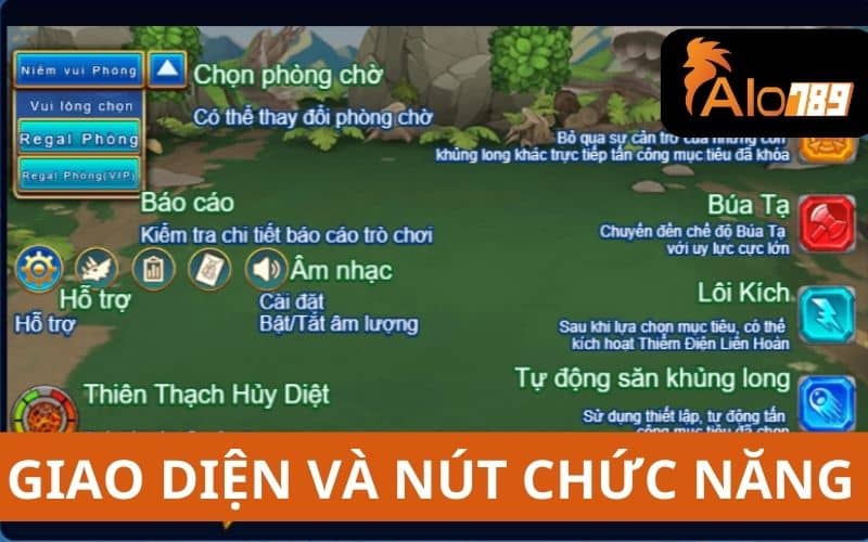 Giao diện và các nút chức năng trong trò chơi chuyên gia săn rồng